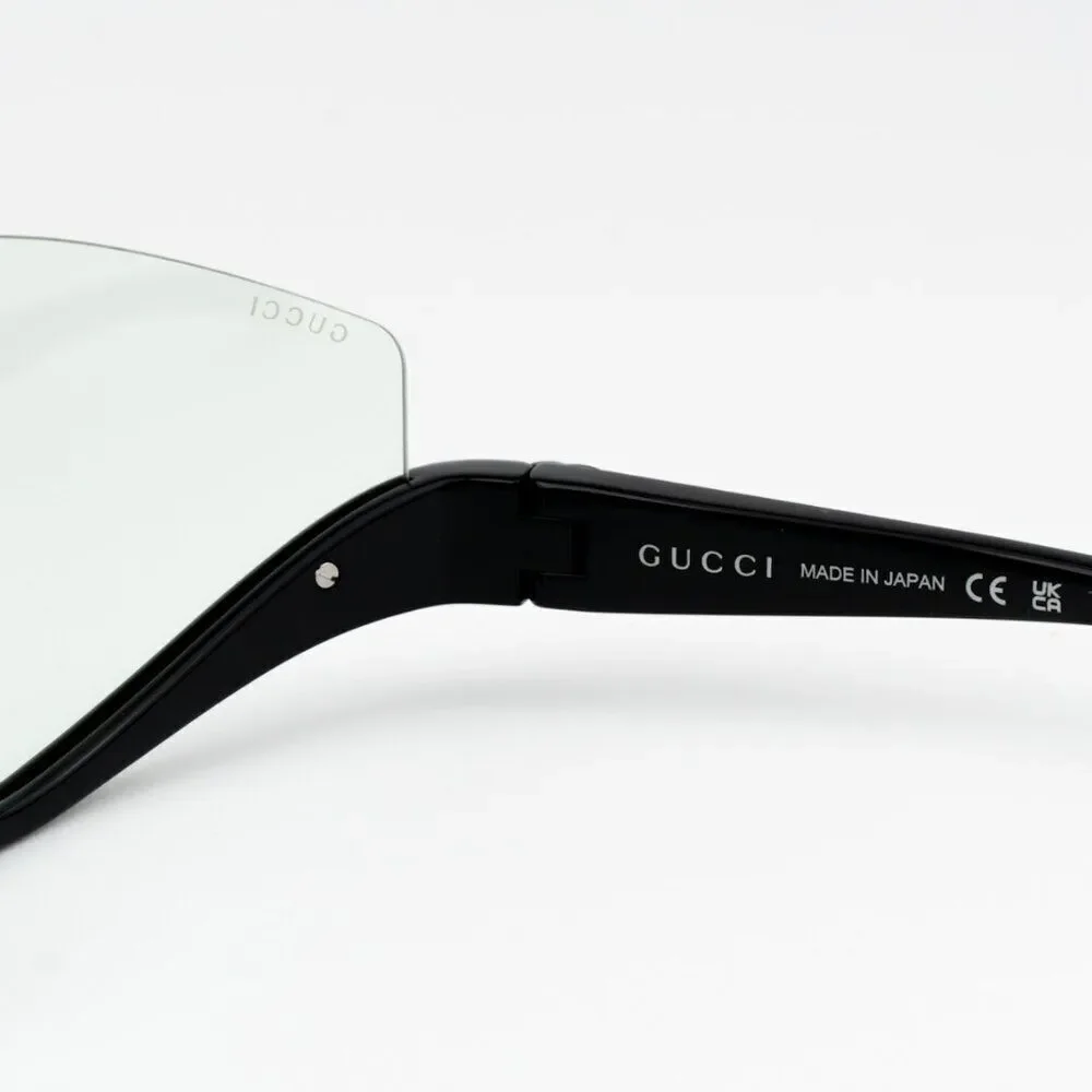 NEW Gucci GG1650S 005 Shiny Black Green Unisex Shield Mask Sunglasses